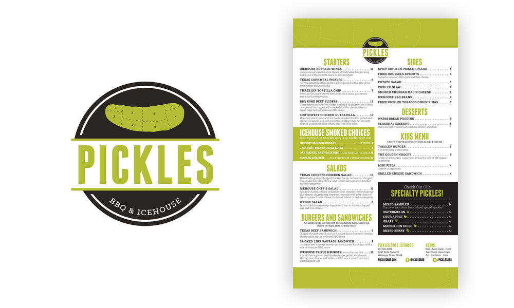 pickles website menu