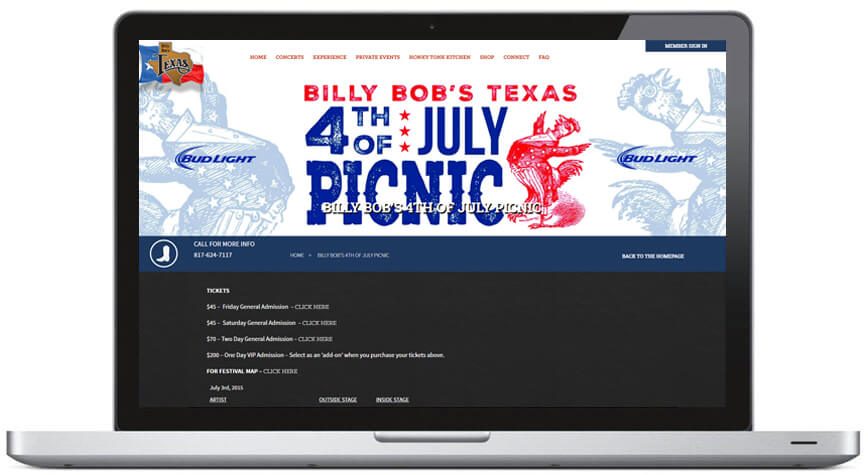 Billy Bob’s Texas laptop view